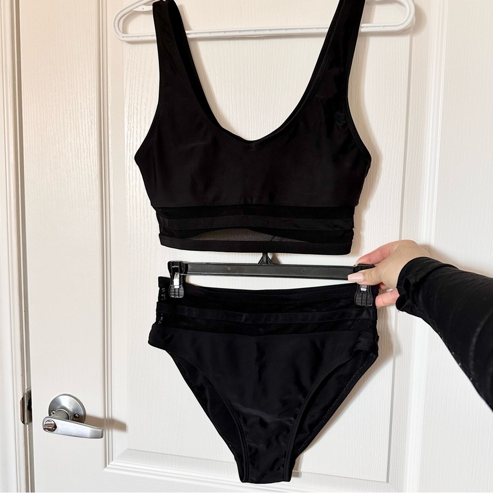 Black Bikini swimsuit Set with mesh detailing women’s size small or kids XL